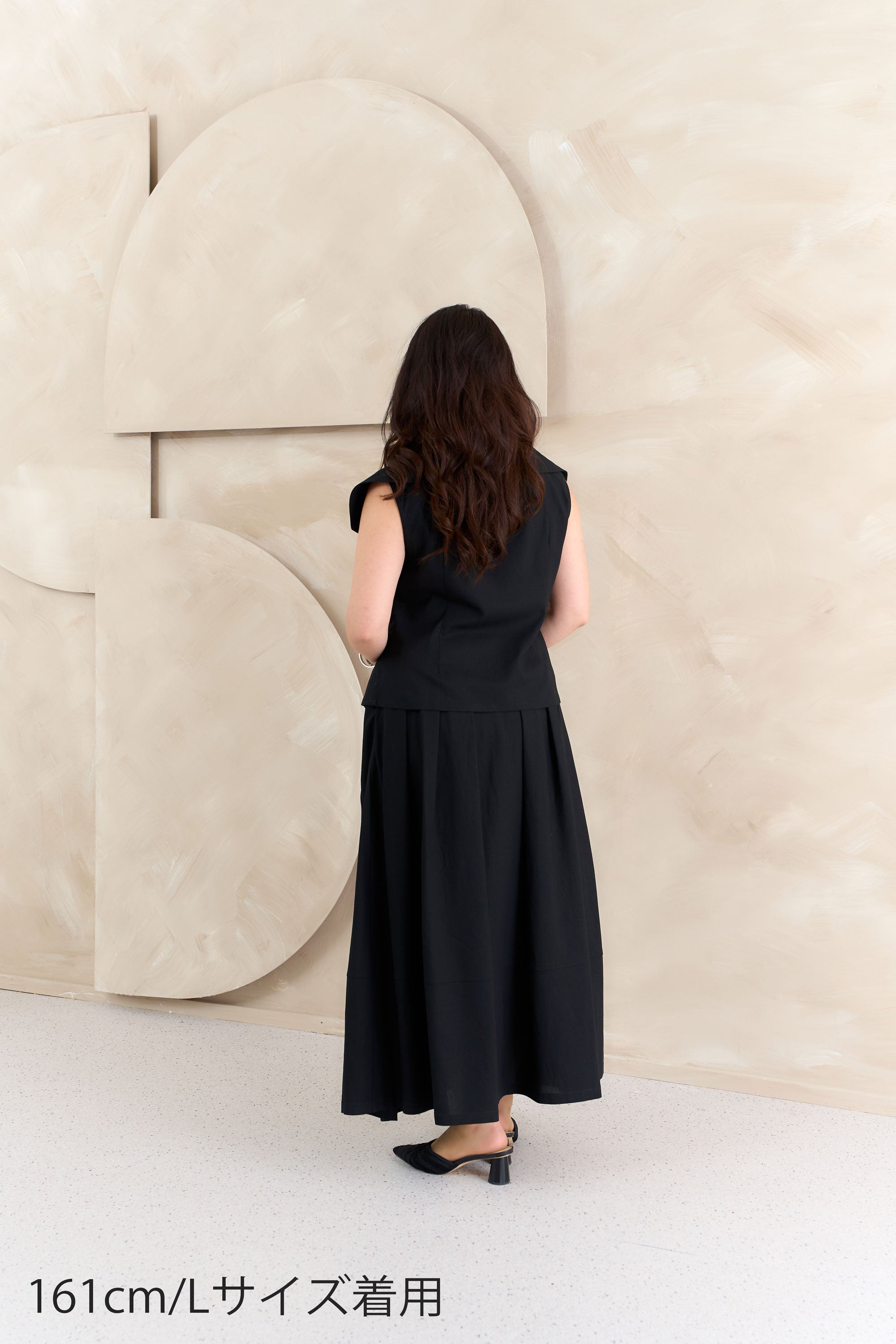 麻混ウエストリボン付きタックスカート NS-362