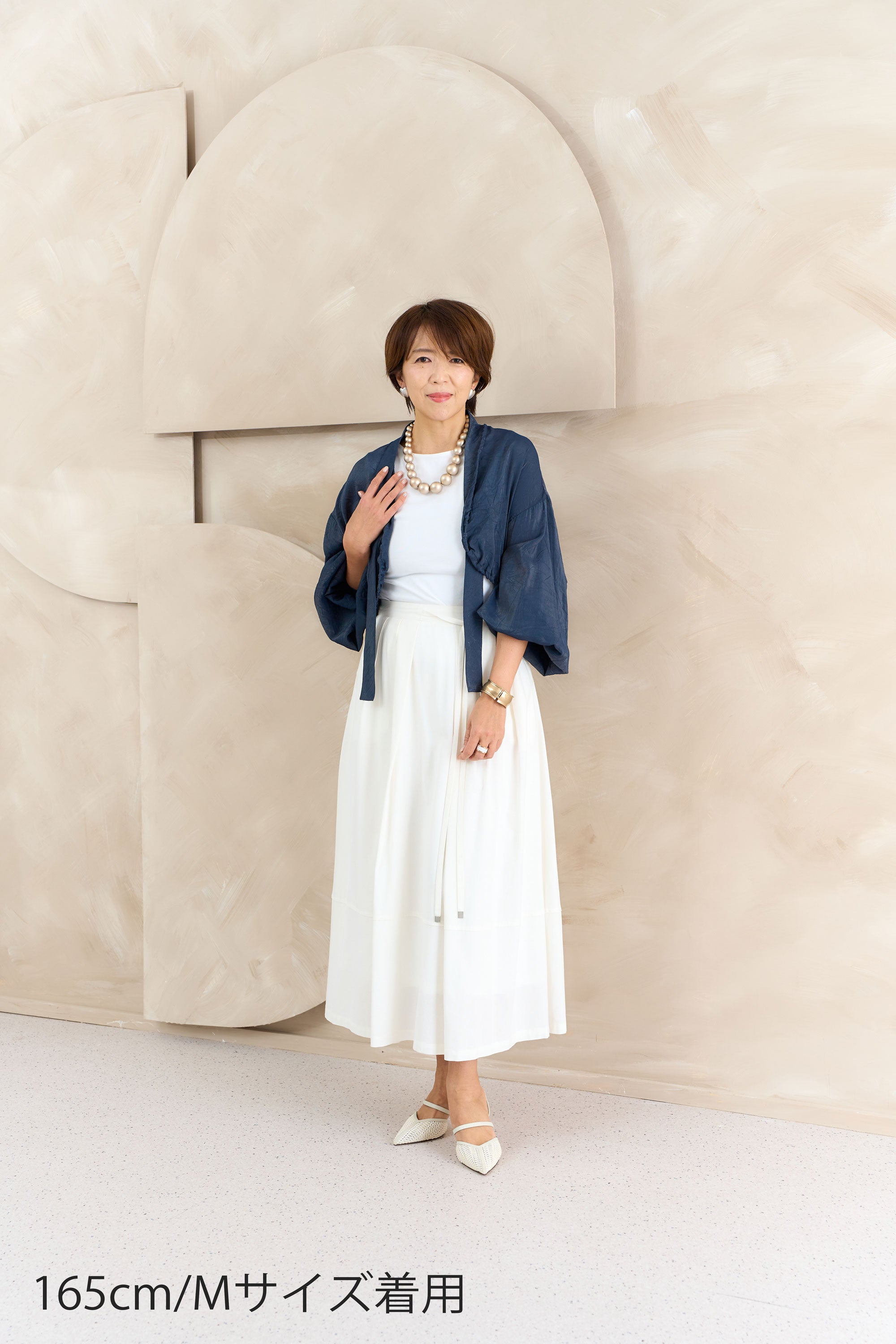 麻混ウエストリボン付きタックスカート NS-362