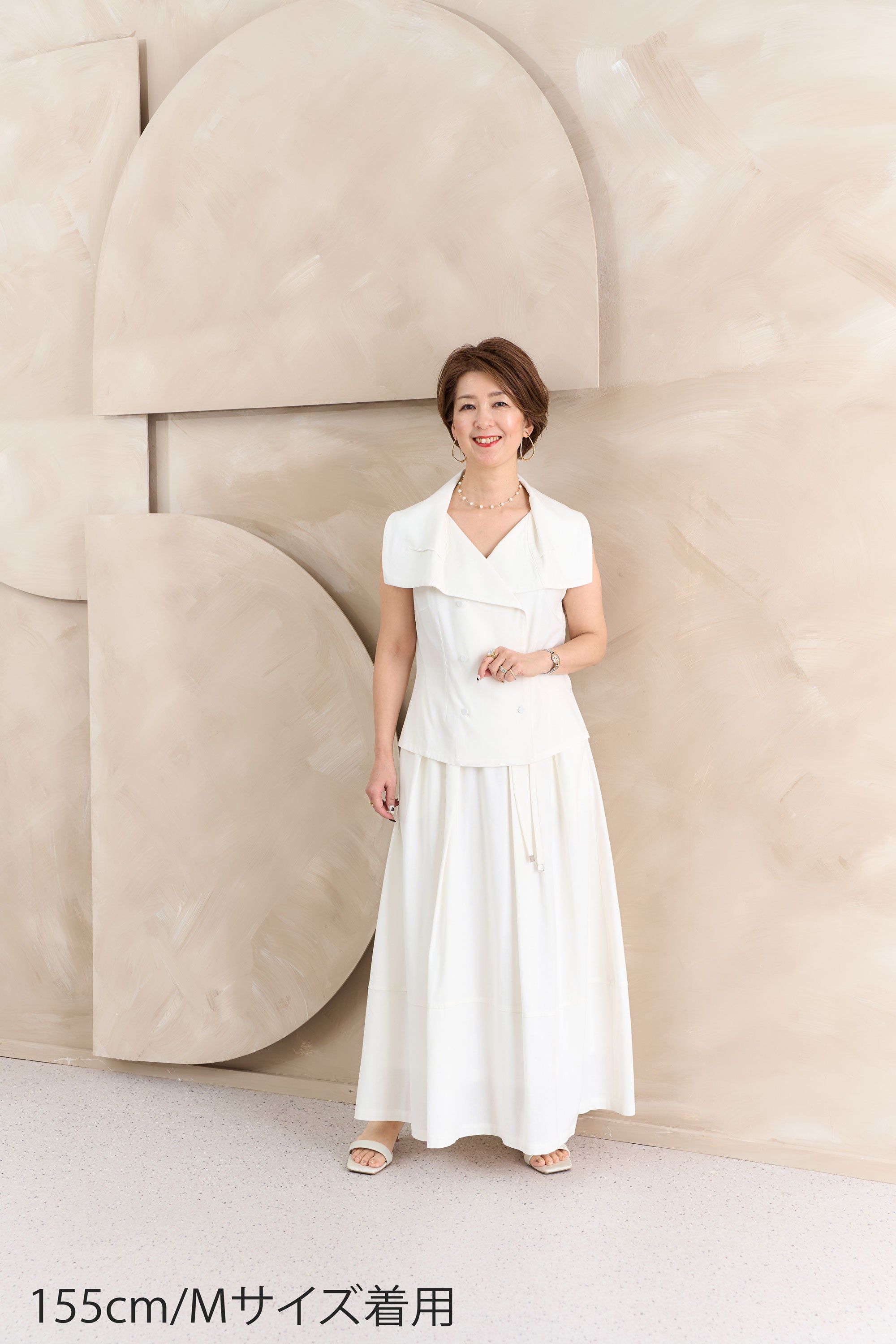 麻混ウエストリボン付きタックスカート NS-362