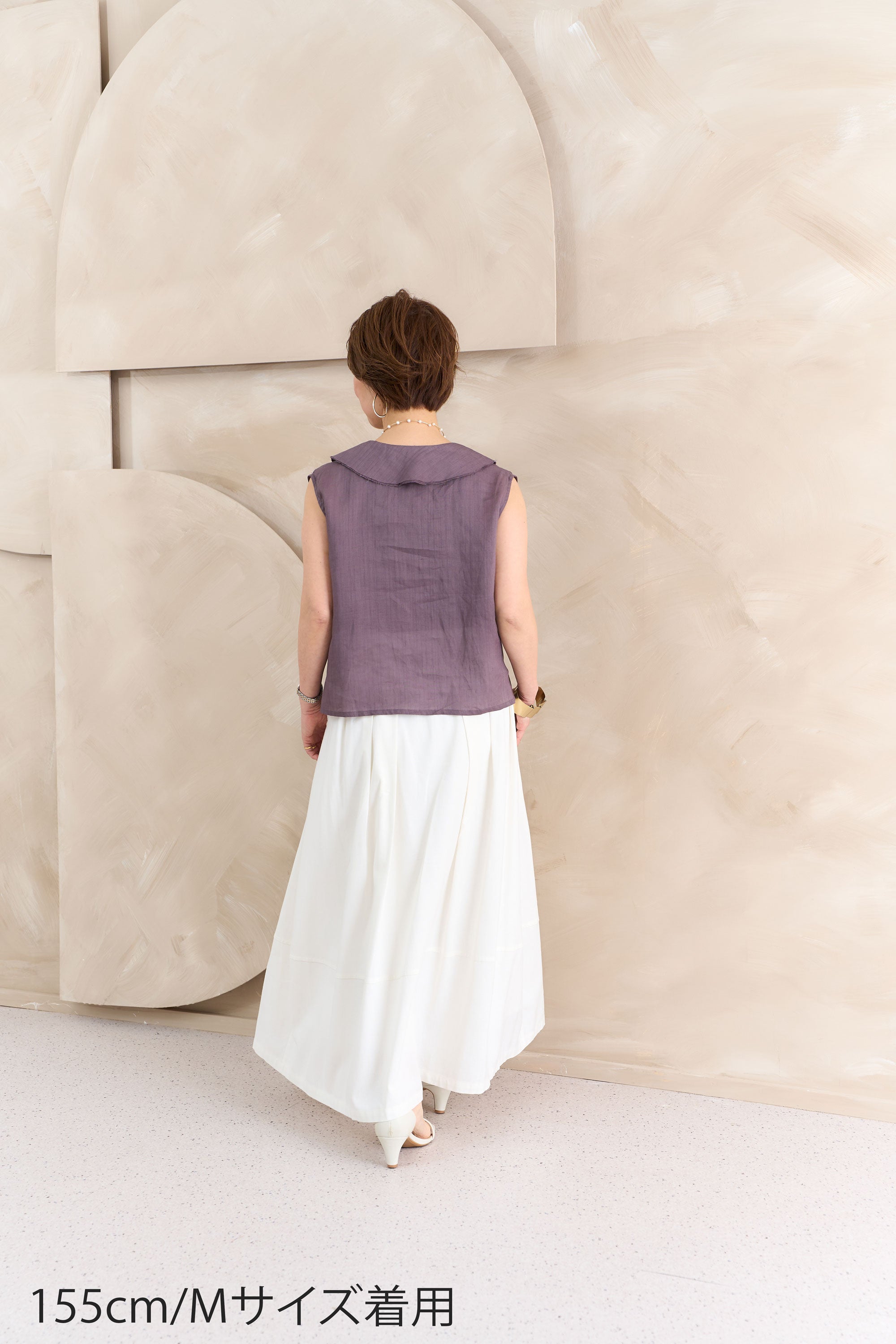 麻混ウエストリボン付きタックスカート NS-362