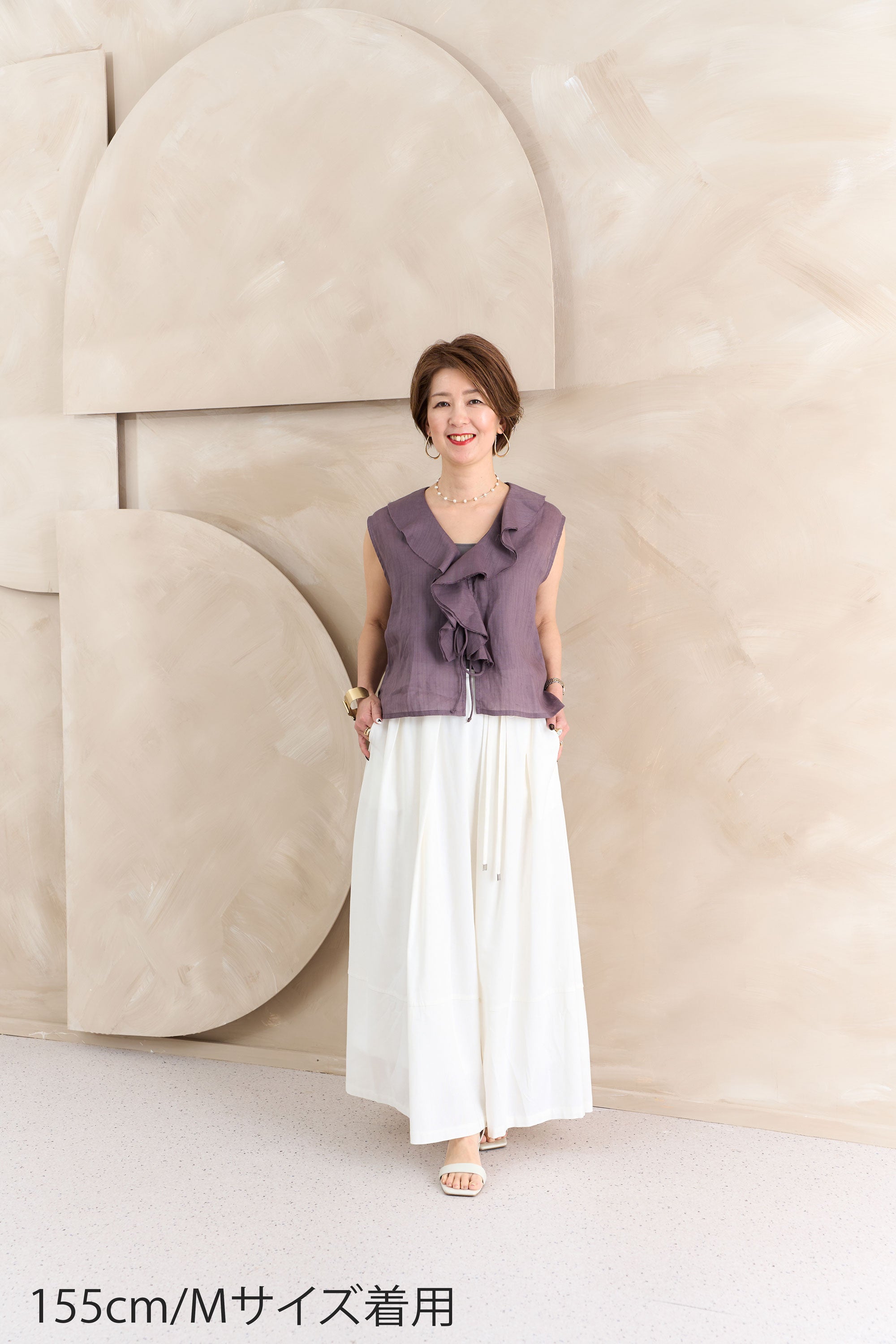 麻混ウエストリボン付きタックスカート NS-362