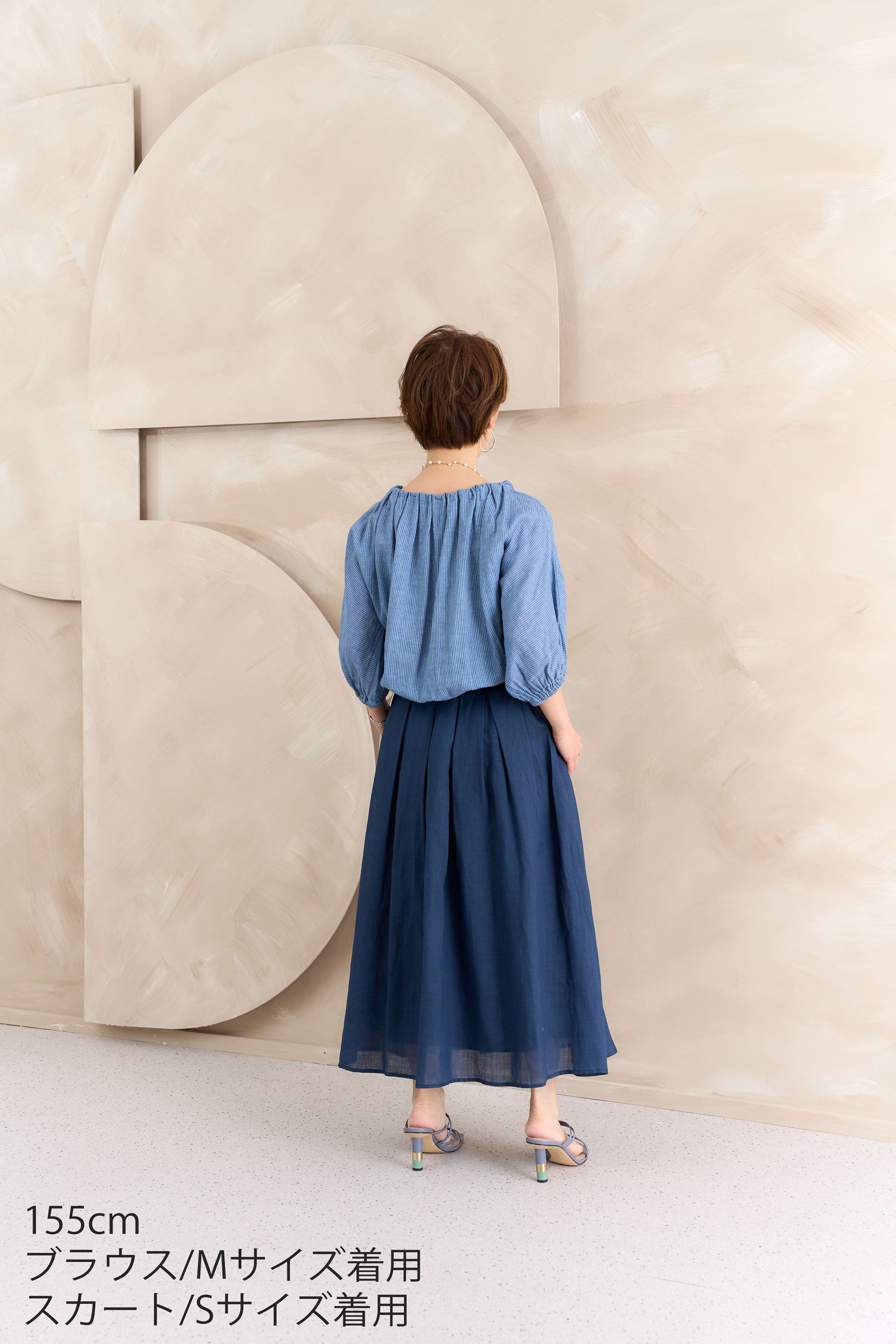 タックネックストライプブラウス NS-376