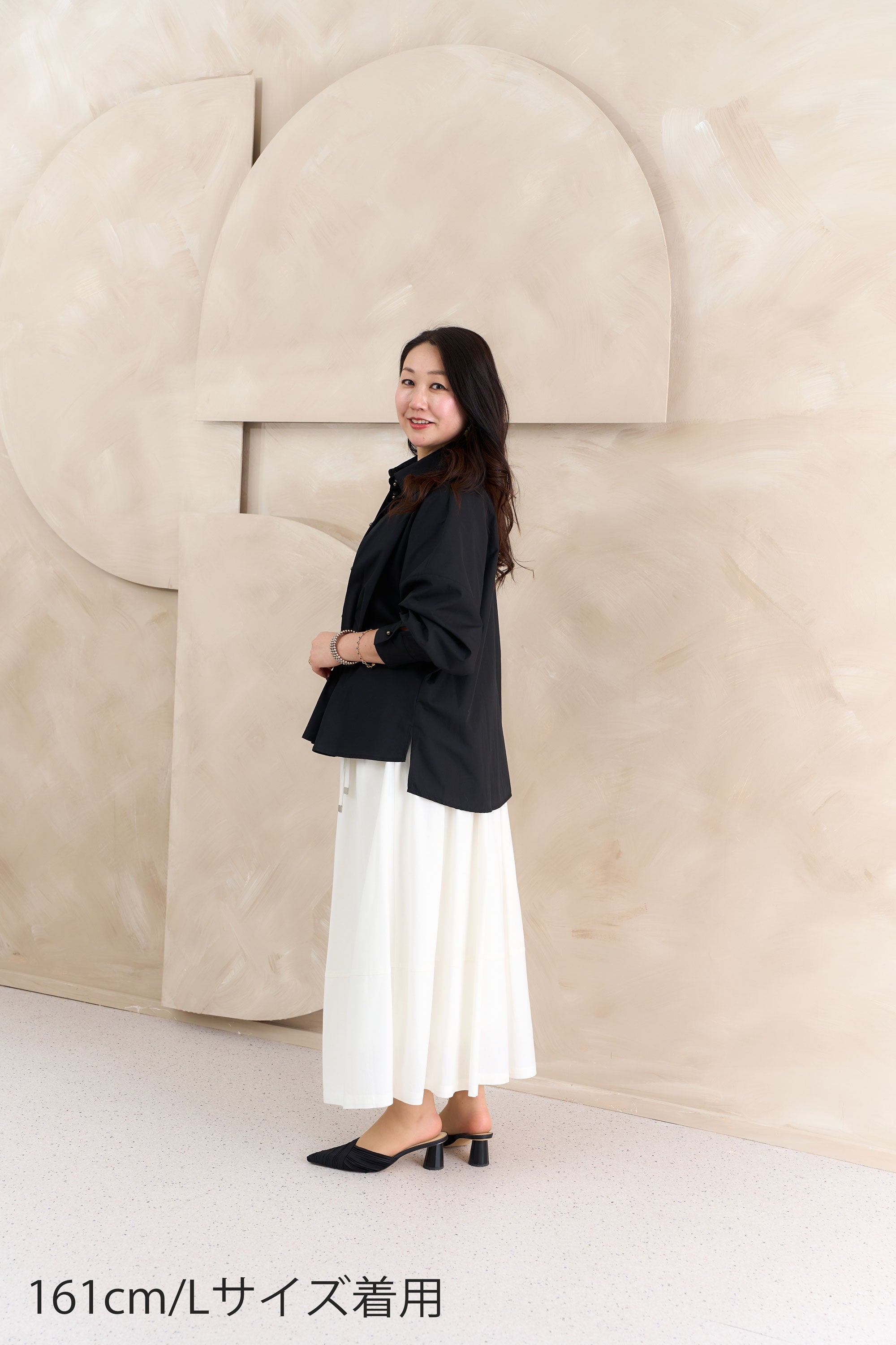 麻混ウエストリボン付きタックスカート NS-362