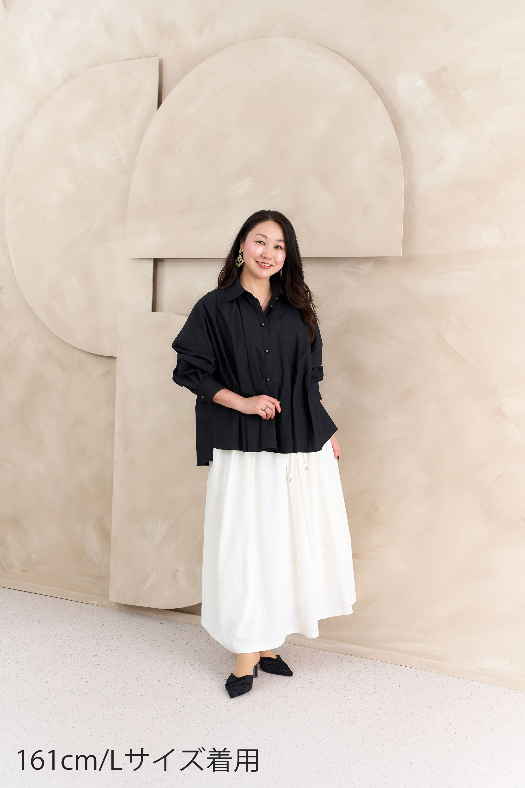 麻混ウエストリボン付きタックスカート NS-362