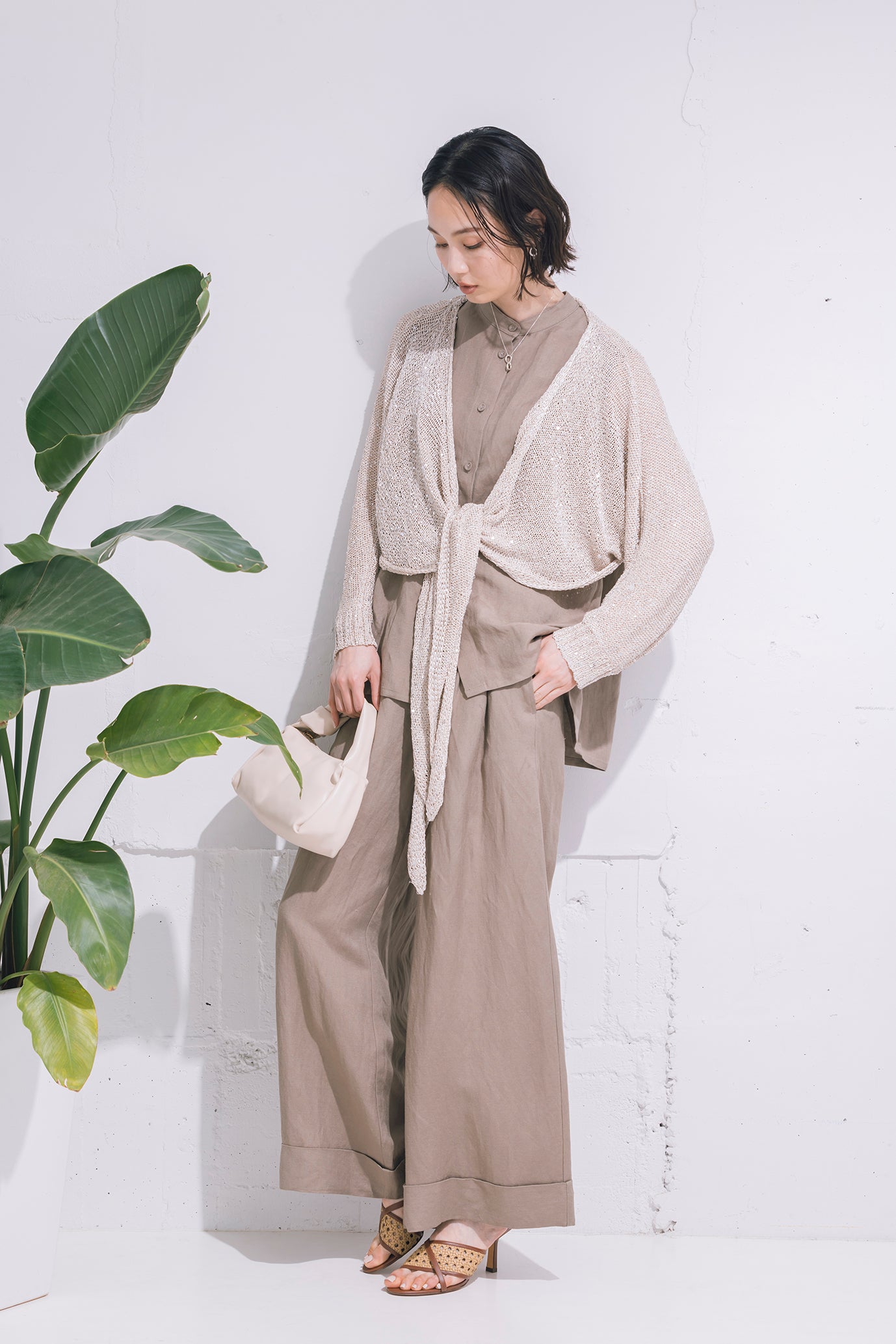 麻混ワイドパンツ　NS-205