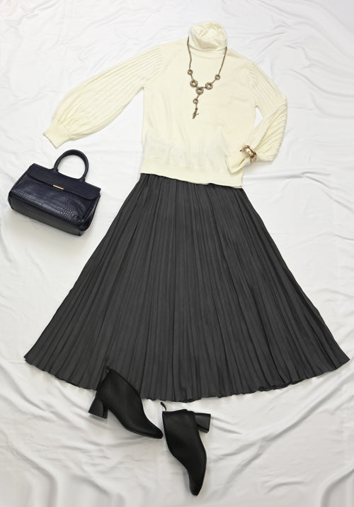 プリーツ風袖　ニットトップ NS-015