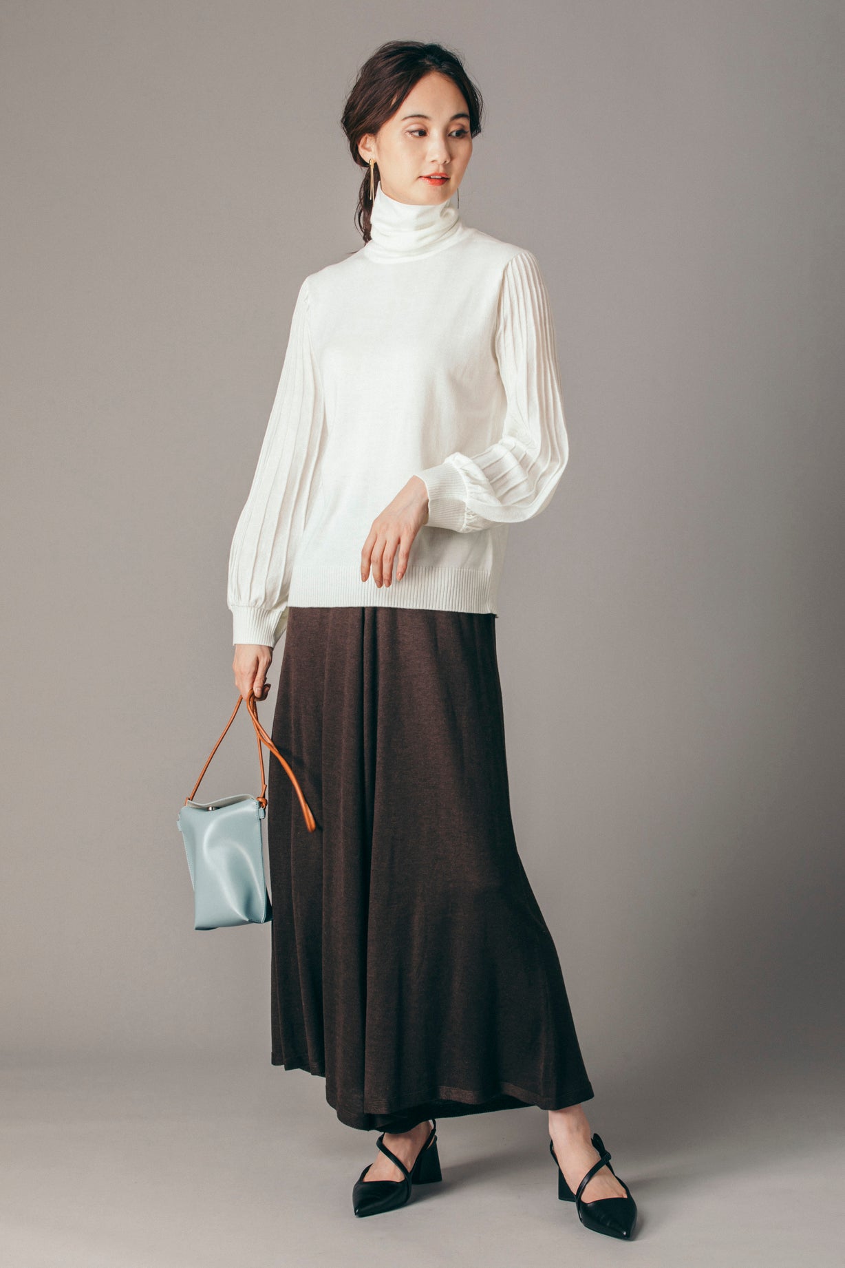 プリーツ風袖　ニットトップ NS-015