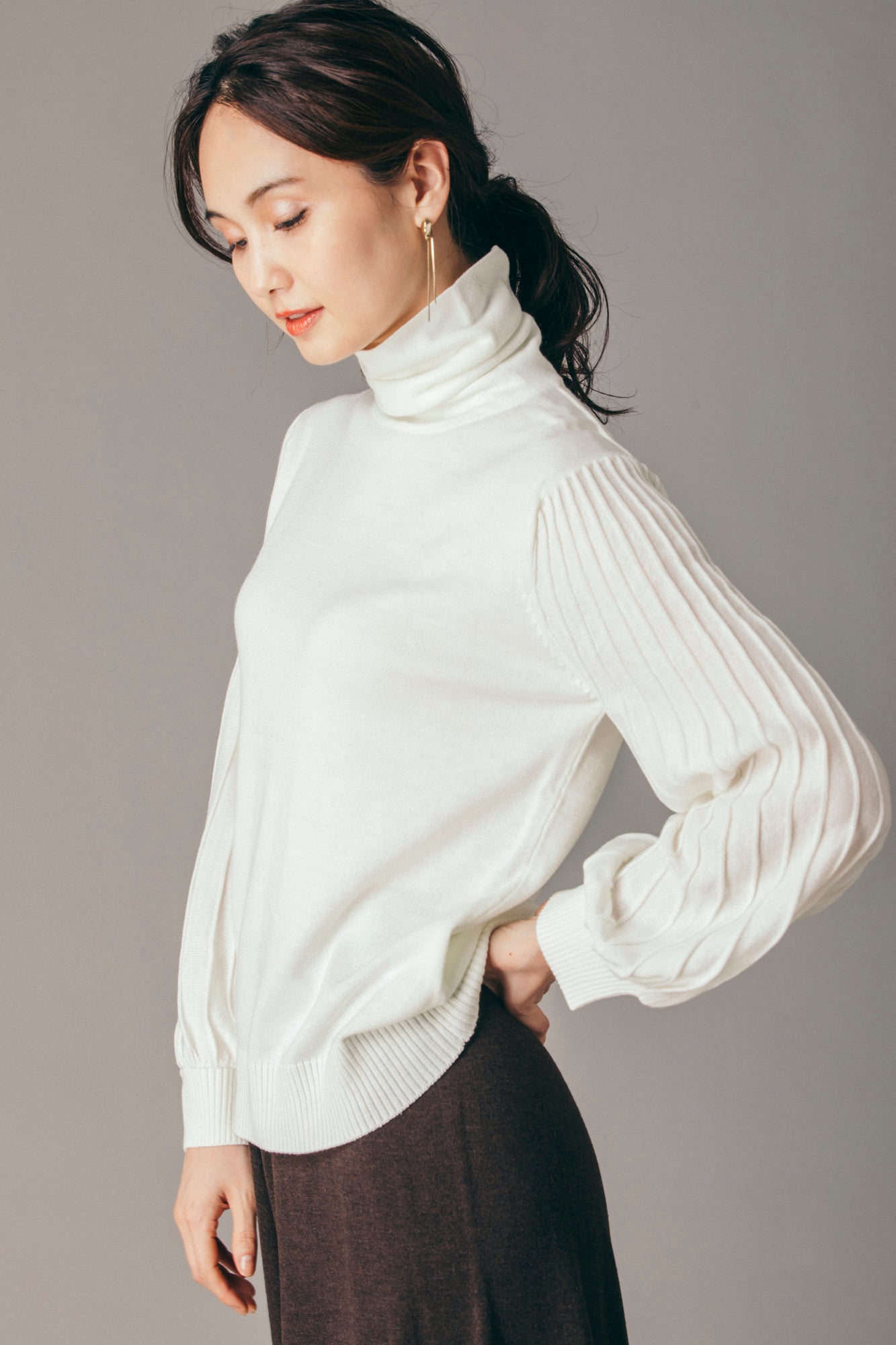 プリーツ風袖　ニットトップ NS-015