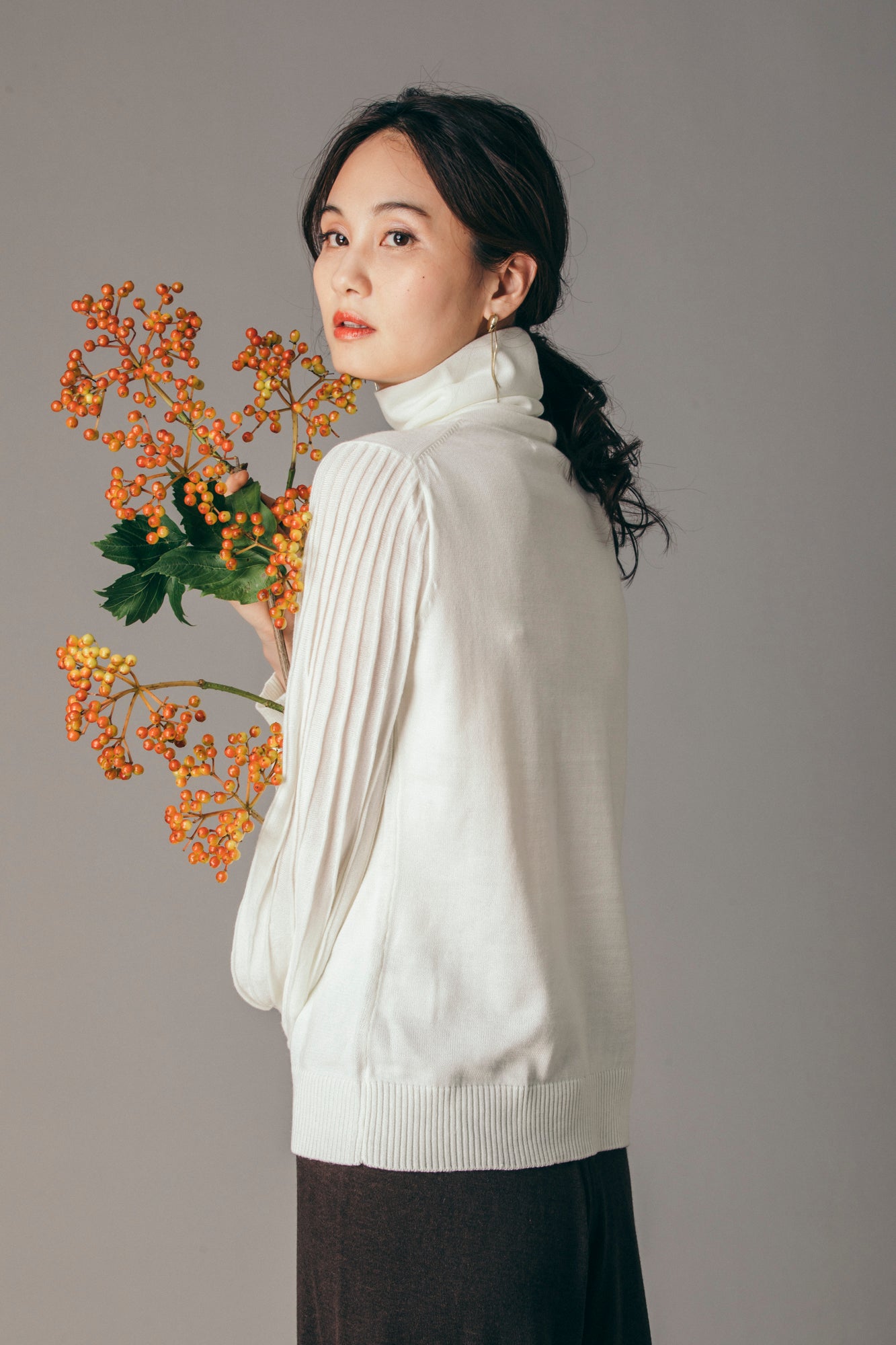 プリーツ風袖　ニットトップ NS-015