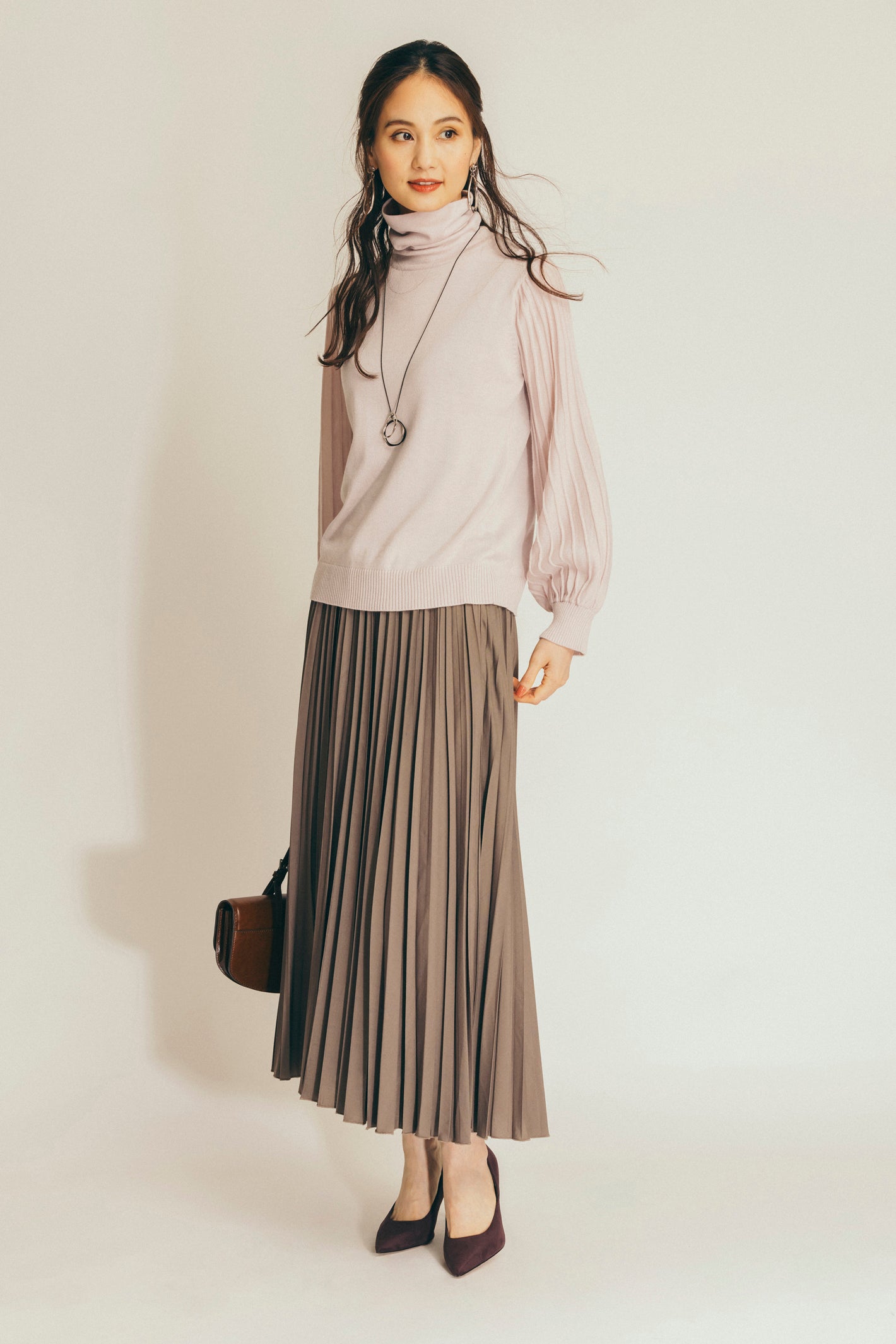 プリーツ風袖　ニットトップ NS-015