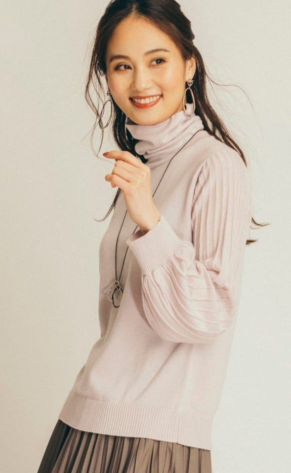 プリーツ風袖　ニットトップ NS-015