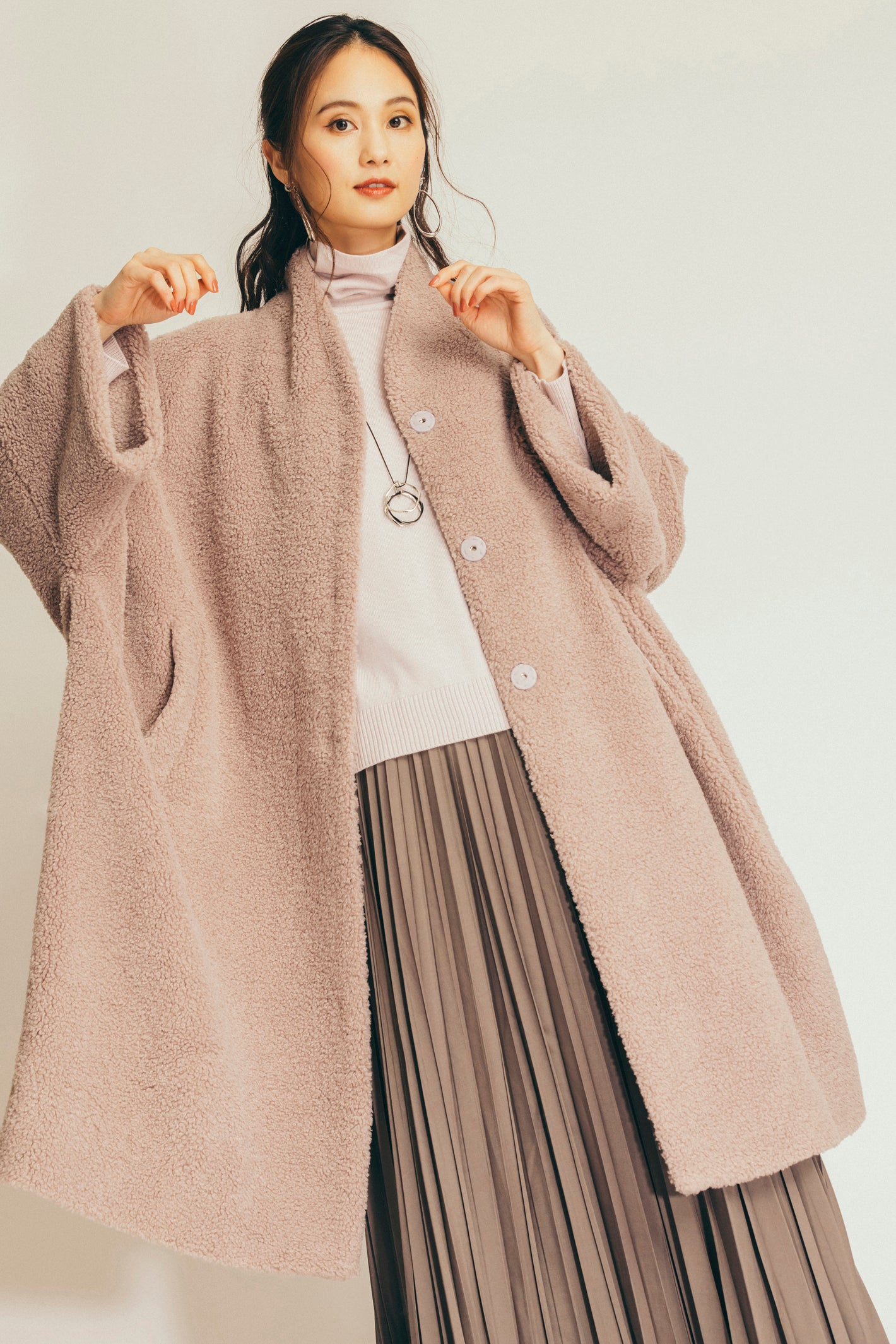 プリーツ風袖　ニットトップ NS-015