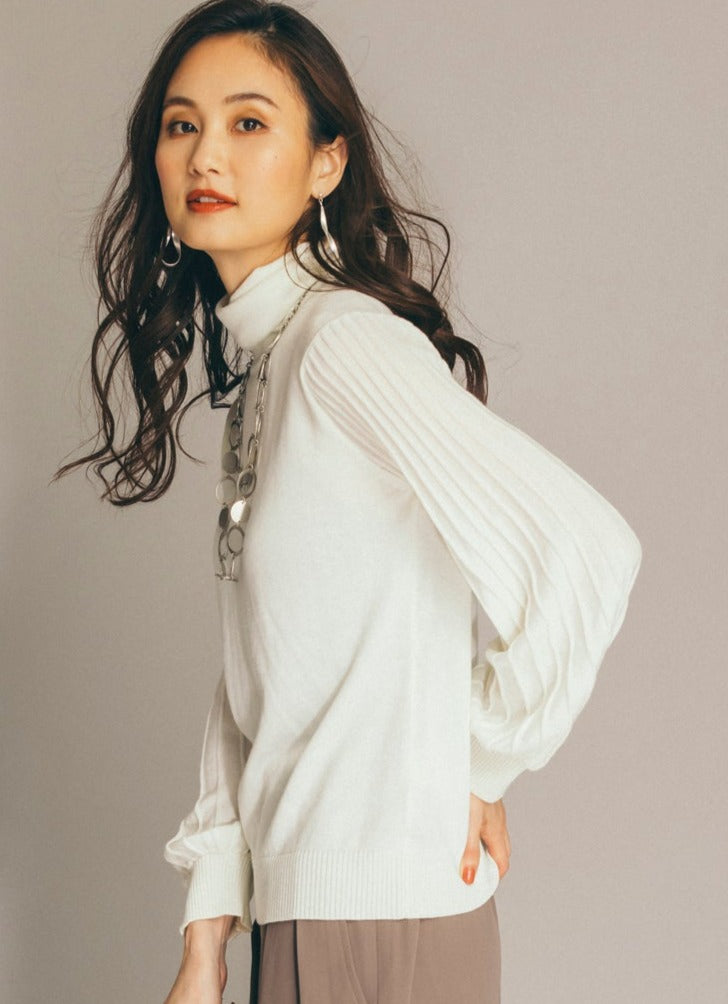 プリーツ風袖　ニットトップ NS-015